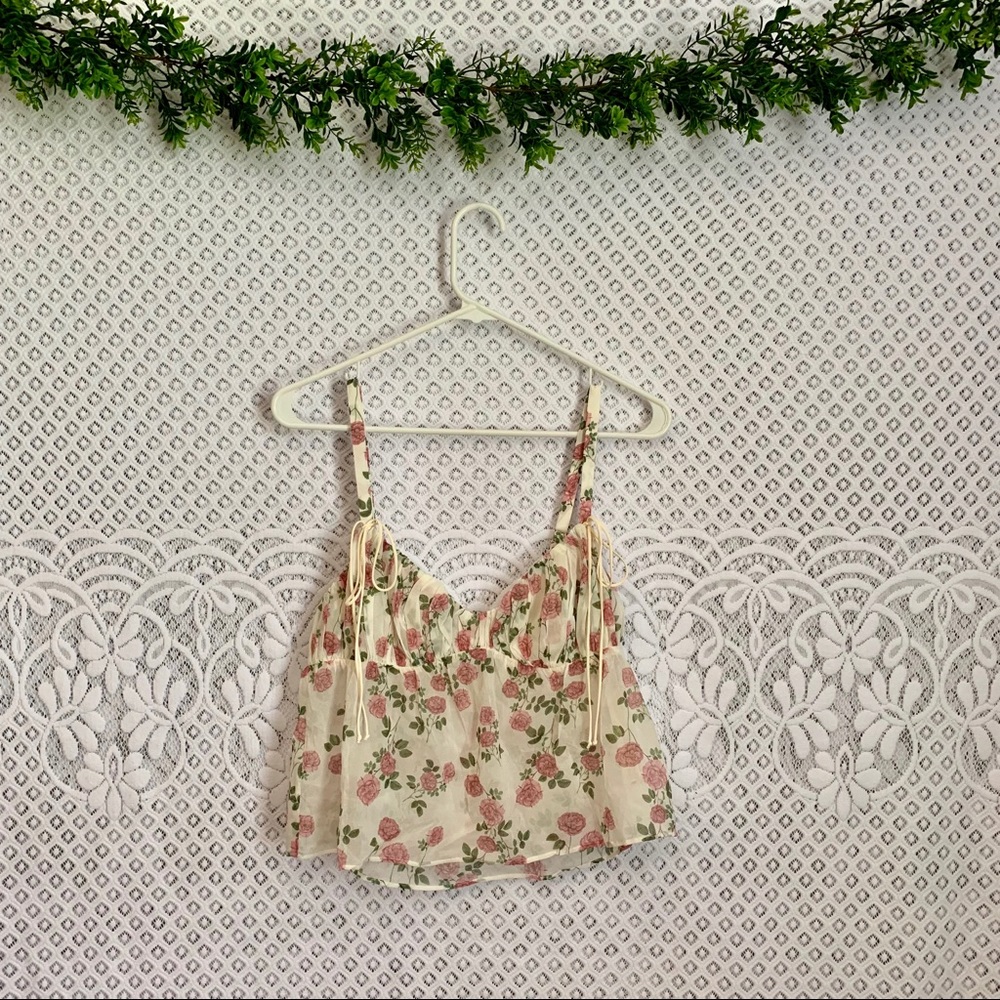 For Love & Lemons Floral Chiffon Crop Top M
